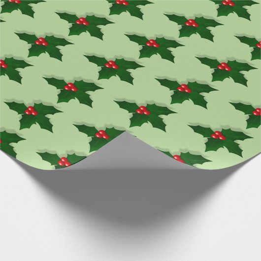 Holly Tree Berries Pattern Kerstfeestdag Cadeaupapier (Hoek)