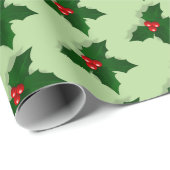 Holly Tree Berries Pattern Kerstfeestdag Cadeaupapier (Rol Hoek)