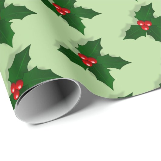 Holly Tree Berries Pattern Kerstfeestdag Cadeaupapier (Rol Hoek)