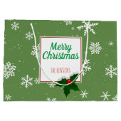 Holly Tree Berry Green Snowflakes Custom Kerstmis Groot Cadeauzakje (Achterkant)