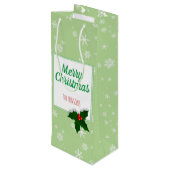 Holly Tree Berry Green Snowflakes Custom Kerstmis Wijn Cadeautas (Achterkant Gekanteld)