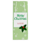 Holly Tree Berry Green Snowflakes Custom Kerstmis Wijn Cadeautas (Achterkant)