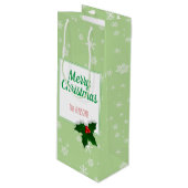 Holly Tree Berry Green Snowflakes Custom Kerstmis Wijn Cadeautas (Voorkant Gekanteld)