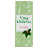 Holly Tree Berry Green Snowflakes Custom Kerstmis Wijn Cadeautas (Voorkant)