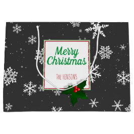 Holly Tree Berry Grey Snowflakes Aangepast kerstfe Groot Cadeauzakje