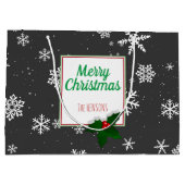Holly Tree Berry Grey Snowflakes Aangepast kerstfe Groot Cadeauzakje (Achterkant)