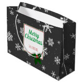 Holly Tree Berry Grey Snowflakes Aangepast kerstfe Groot Cadeauzakje (Achterkant Gekanteld)