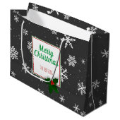 Holly Tree Berry Grey Snowflakes Aangepast kerstfe Groot Cadeauzakje (Voorkant Gekanteld)