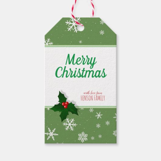 Holly Tree Berry Sneeuwvlok Aangepaste Kerstmis Cadeaulabel (Voorkant)