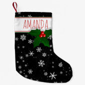 Holly Tree Berry Snowflake Pattern Personalized Kleine Kerstsok (Voorkant)