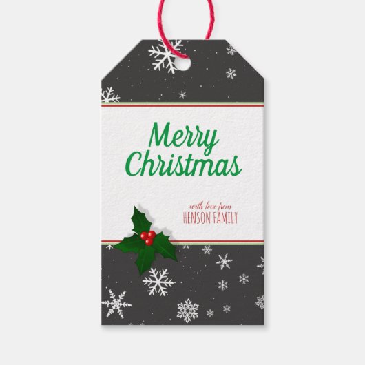 Holly Tree Berry Snowflakes Aangepast kerstfeest Cadeaulabel (Voorkant)
