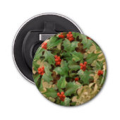 Holly Tree Kerstvakantie Vintage Button Flesopener (Voorkant)