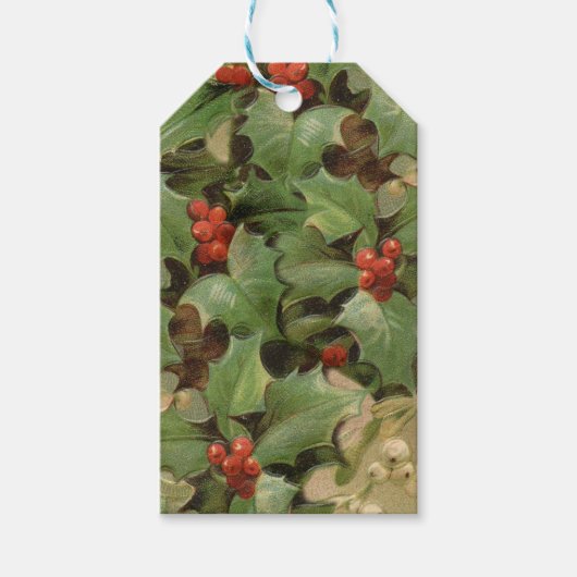 Holly Tree Kerstvakantie Vintage Cadeaulabel (Voorkant)