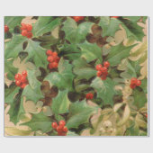 Holly Tree Kerstvakantie Vintage Cadeaupapier (Vlak)