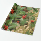 Holly Tree Kerstvakantie Vintage Cadeaupapier (Uitgerold)