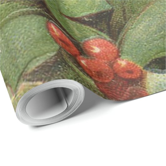 Holly Tree Kerstvakantie Vintage Cadeaupapier (Rol Hoek)