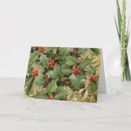 Holly Tree Kerstvakantie Vintage Feestdagen Kaart (Voorkant)