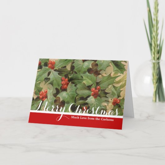 Holly Tree Kerstvakantie Vintage Feestdagen Kaart (Voorkant)