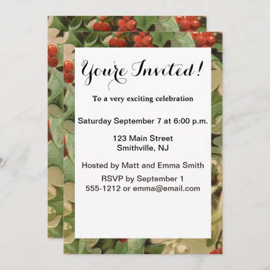 Holly Tree Kerstvakantie Vintage Kaart (Voorkant / Achterkant)