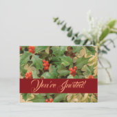 Holly Tree Kerstvakantie Vintage Kaart (Staand voorkant)