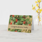 Holly Tree Kerstvakantie Vintage Kaart (Gele Bloem)