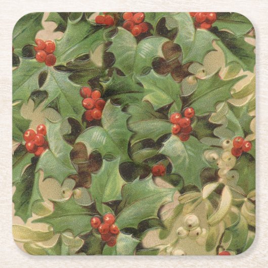 Holly Tree Kerstvakantie Vintage Kartonnen Onderzetters (Voorkant)