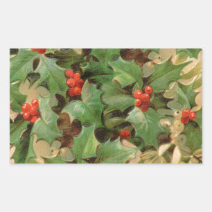 Holly Tree Kerstvakantie Vintage Rechthoekige Sticker