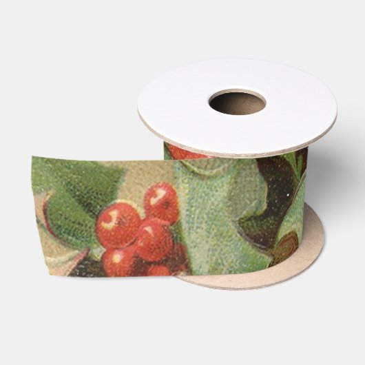 Holly Tree Kerstvakantie Vintage Satijnen Lint (Spoel)