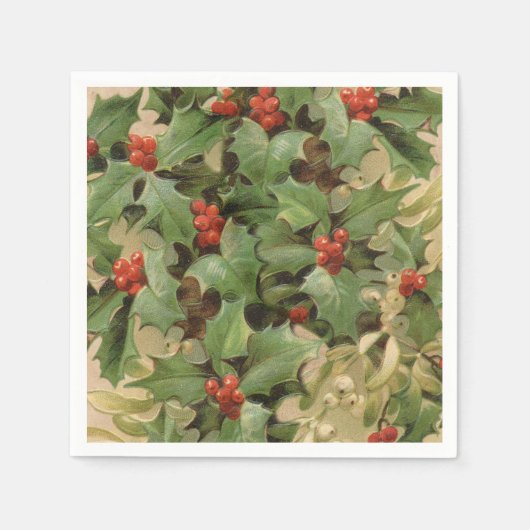 Holly Tree Kerstvakantie Vintage Servet (Voorkant)
