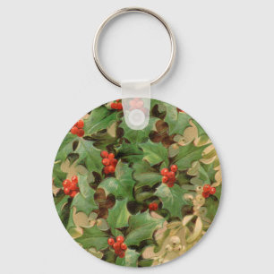 Holly Tree Kerstvakantie Vintage Sleutelhanger
