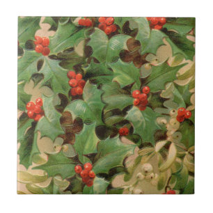 Holly Tree Kerstvakantie Vintage Tegeltje
