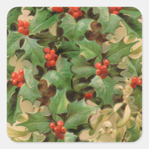 Holly Tree Kerstvakantie Vintage Vierkante Sticker