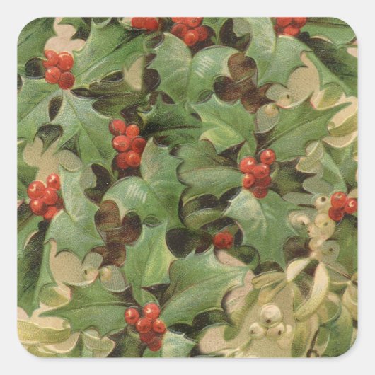 Holly Tree Kerstvakantie Vintage Vierkante Sticker (Voorkant)