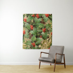 Holly Tree Kerstvakantie Vintage Wandkleed