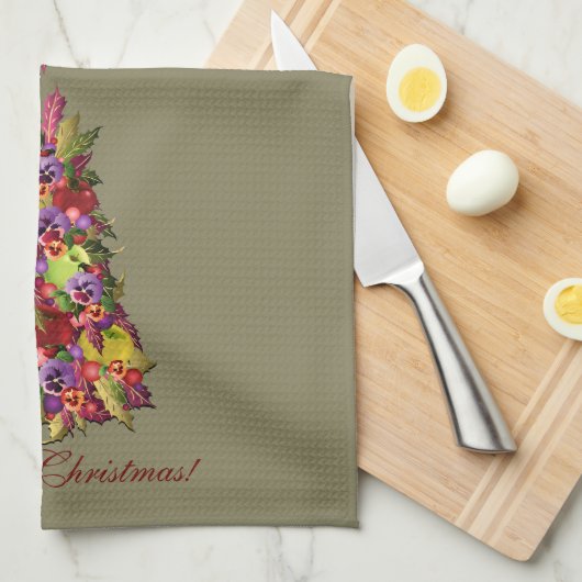 Holly Tree met appels en kerstfeestjes Theedoek (Quarter Fold)