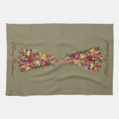 Holly Tree met appels en kerstfeestjes Theedoek (Horizontaal)