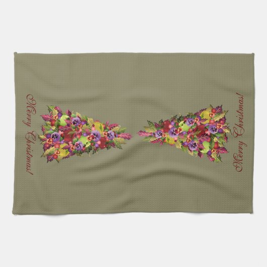 Holly Tree met appels en kerstfeestjes Theedoek (Horizontaal)