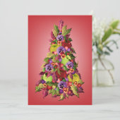 Holly Tree met appels en Pansies Roze Kerstmis Kaart (Staand voorkant)