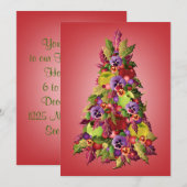 Holly Tree met appels en Pansies Roze Kerstmis Kaart (Voorkant / Achterkant)