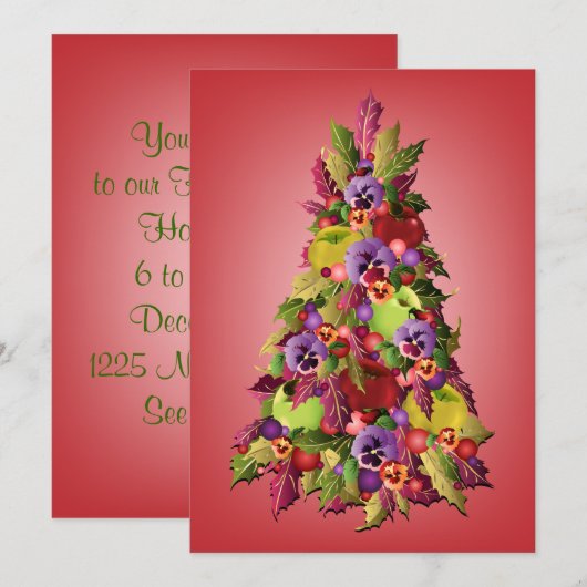 Holly Tree met appels en Pansies Roze Kerstmis Kaart (Voorkant / Achterkant)