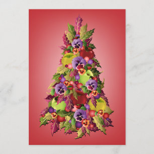 Holly Tree met appels en Pansies Roze Kerstmis Kaart