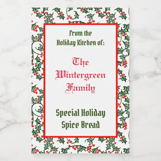 Holly uit de Holiday Kitchen van het Familiebakken Voedselcontainer Etiket (Enkel label)