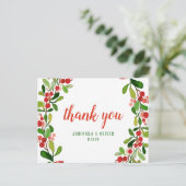 Holly verlaat Berry Christmas | Bruiloft dank u Briefkaart (Staand voorkant)