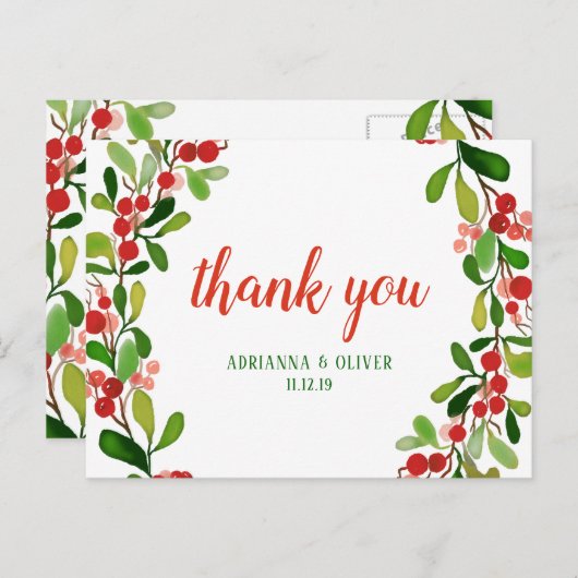 Holly verlaat Berry Christmas | Bruiloft dank u Briefkaart (Voorkant / Achterkant)