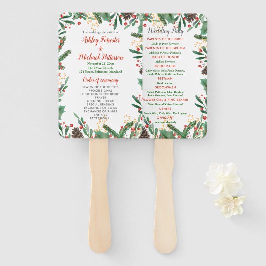 Holly verlaat Berry Christmas | Trouwprogramma Handwaaier (Voorkant en achterkant)