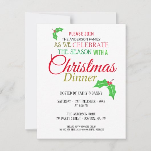 Holly verlaat de uitnodiging voor het kerstdiner (Voorkant)