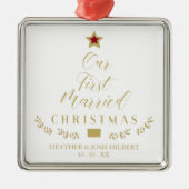 Holly vertakt ons eerste gehuwde kerstfeest als bo metalen ornament (Voorkant)
