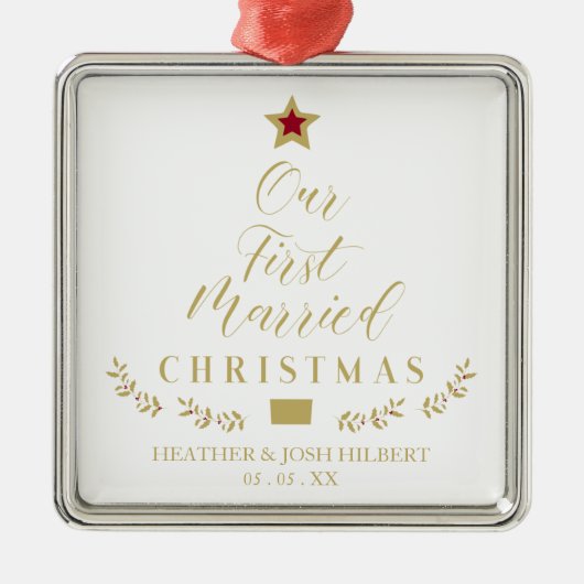 Holly vertakt ons eerste gehuwde kerstfeest als bo metalen ornament (Voorkant)