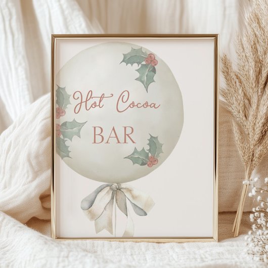 Holly Vintage Balloon Birthday Hot Cocoa Bar Poster