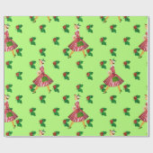 holly vintage kerstdame cadeaupapier (Vlak)